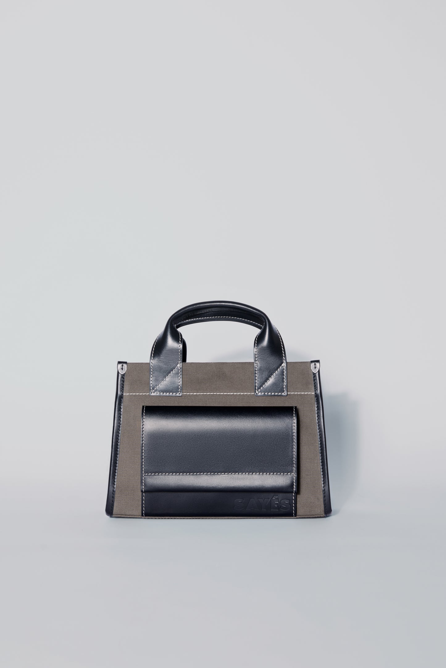 STITCHED POCKET MINI TOTE IN MINK AND BLACK