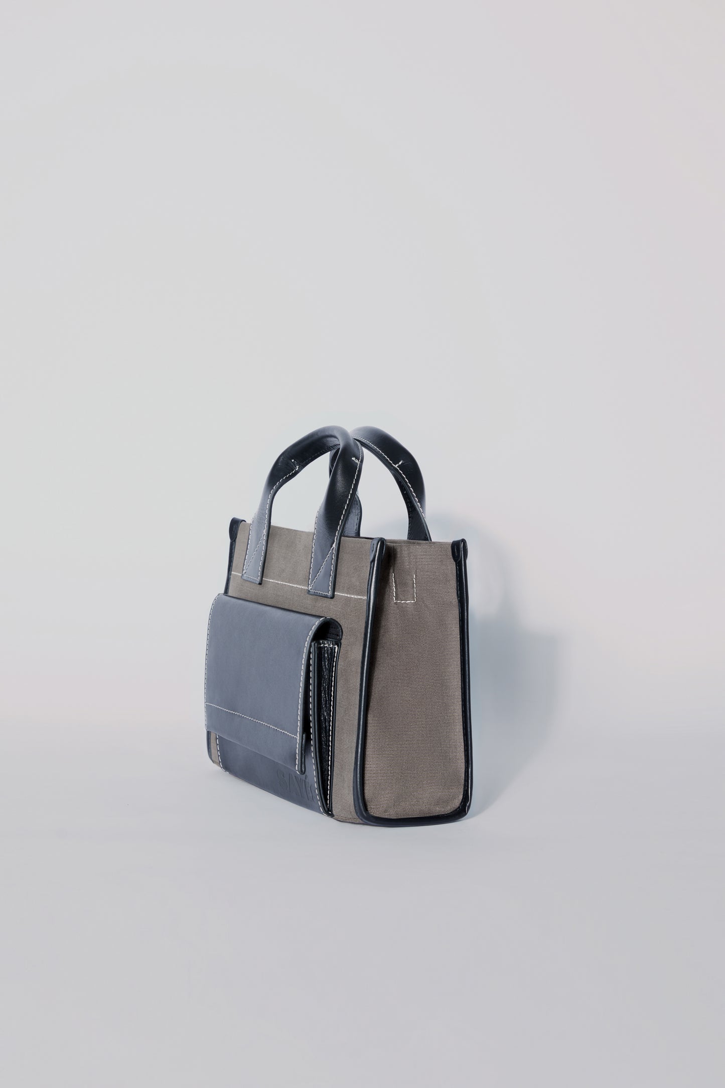 STITCHED POCKET MINI TOTE IN MINK AND BLACK