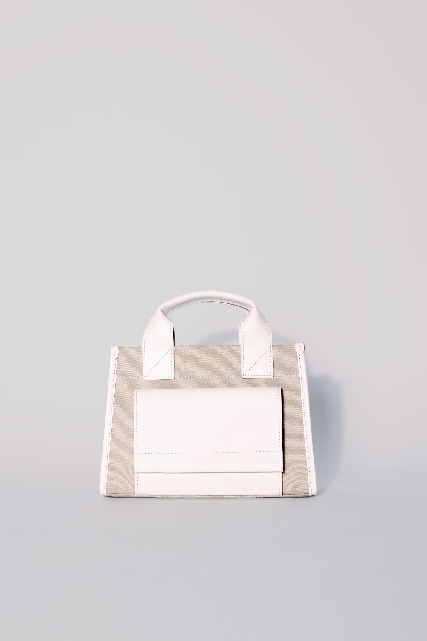 STITCHED POCKET MINI TOTE IN BEIGE AND OFF-WHITE