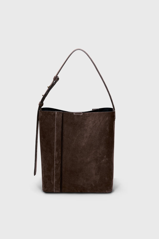 THE LARGE TOTE PLISSÉ BROWN SUEDE