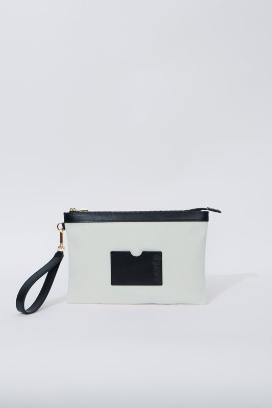 STITCHED CLUTCH IN WHITE AND BLACK