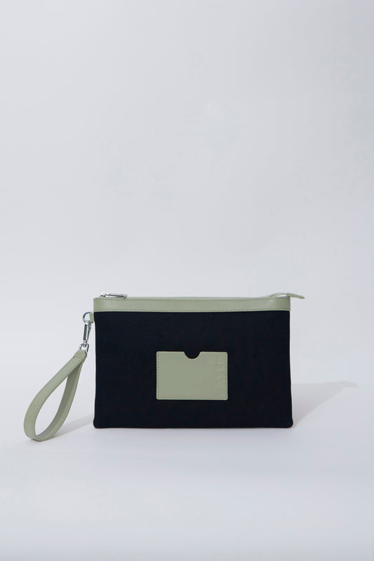 STITCHED CLUTCH IN NAVY AND OIL GREEN