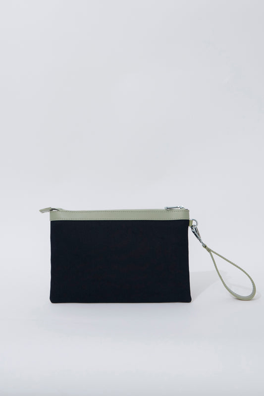 STITCHED CLUTCH IN NAVY AND OIL GREEN