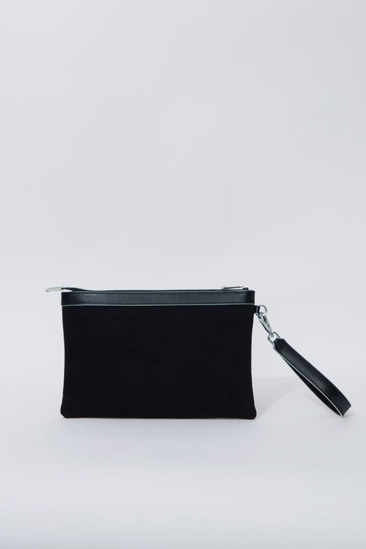 STITCHED CLUTCH BAG IN BLACK WITH OFF-WHITE EDGES