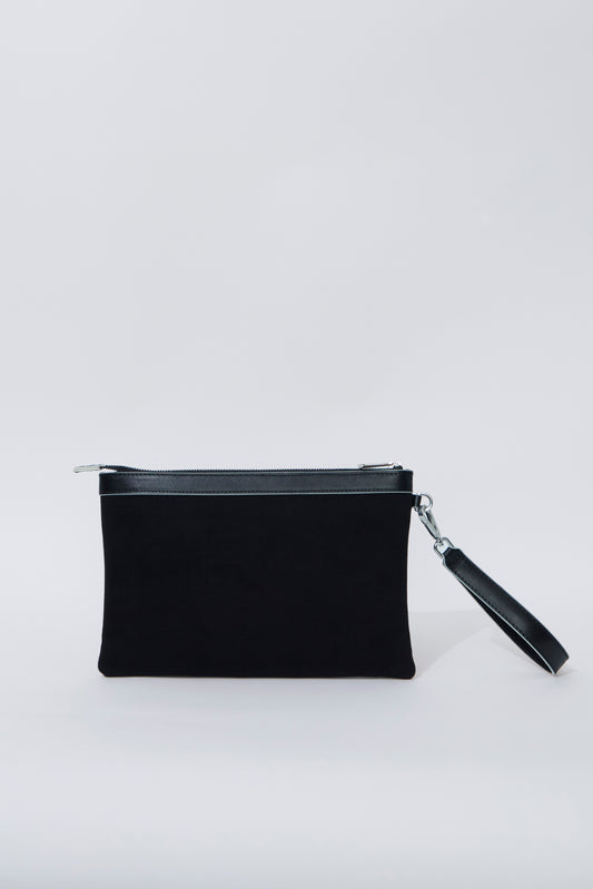 STITCHED CLUTCH IN BLACK WITH OFF-WHITE EDGES