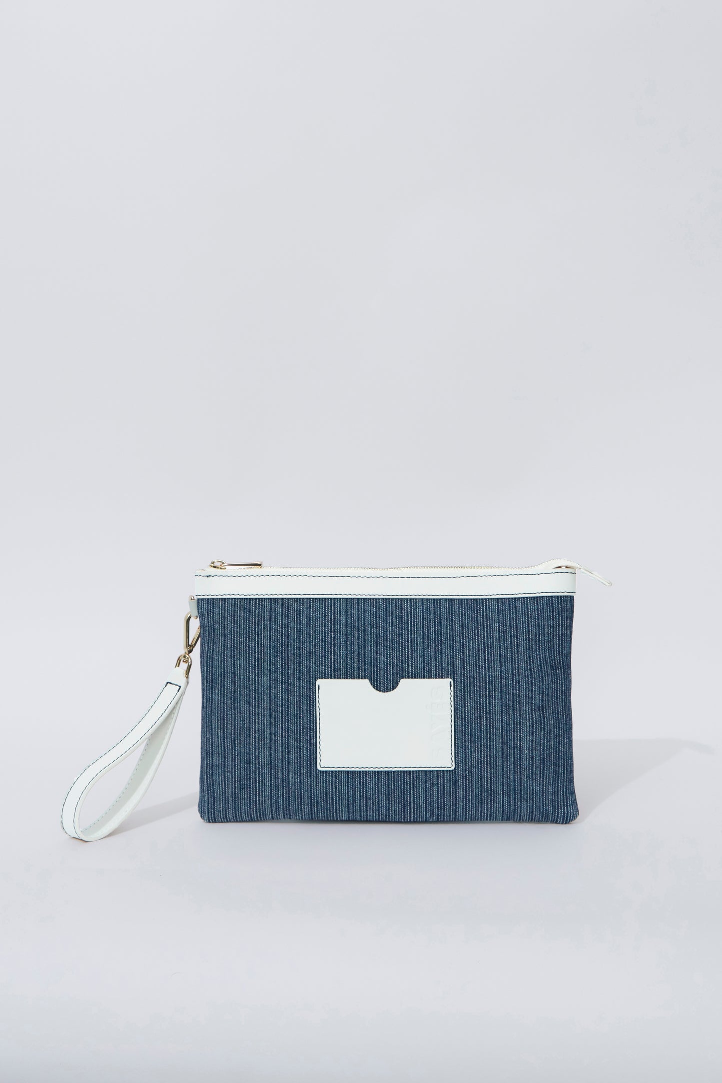STITCHED CLUTCH BAG IN MARINE AND OFF-WHITE