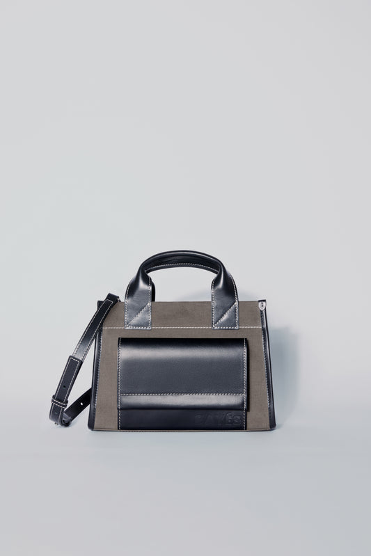STITCHED POCKET MINI TOTE IN MINK AND BLACK