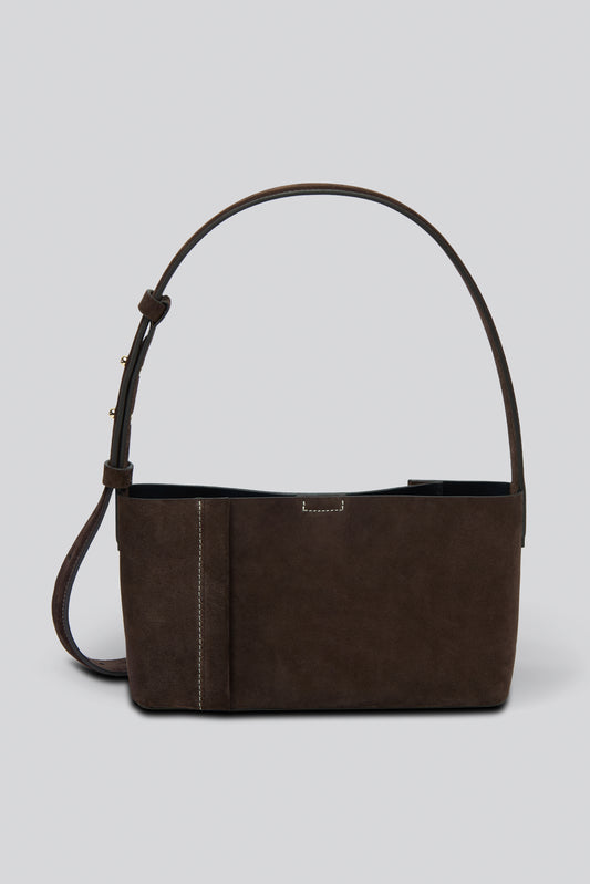 THE TOTE PLISSÉ EAST-WEST DARK BROWN SUEDE