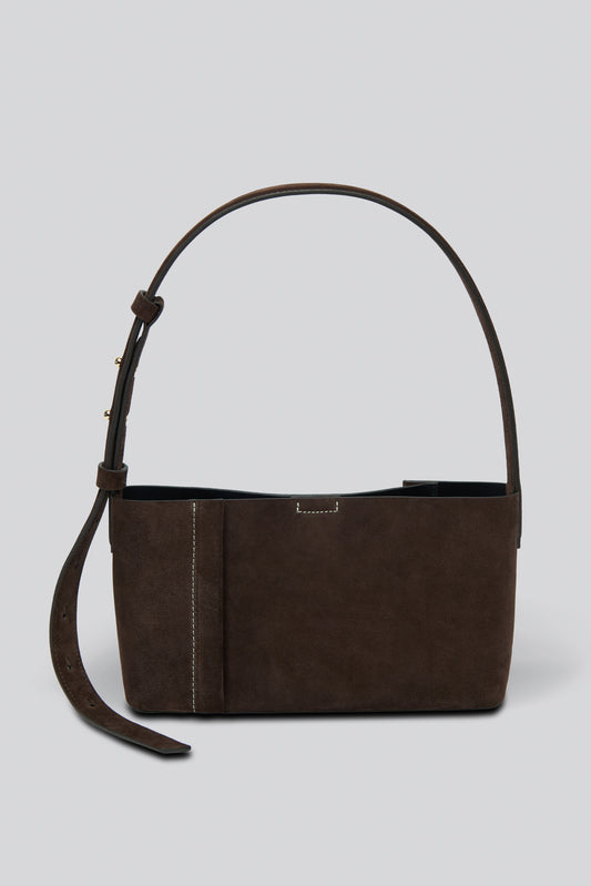 THE TOTE PLISSÉ EAST-WEST DARK BROWN SUEDE