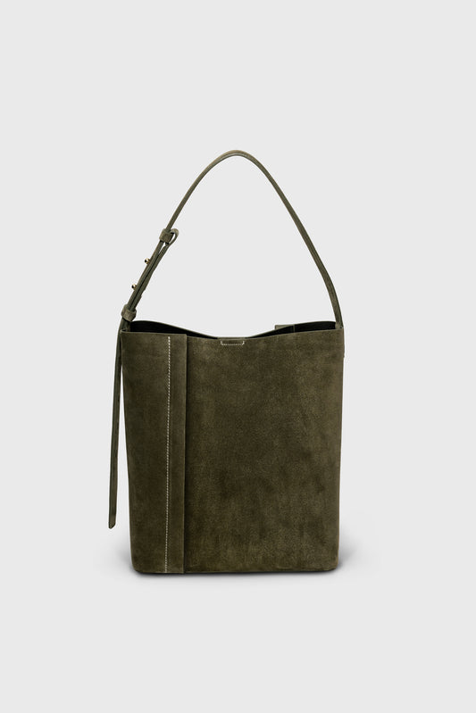THE LARGE TOTE PLISSÉ KHAKI SUEDE