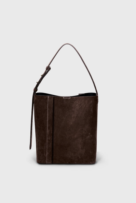 THE LARGE TOTE PLISSÉ BROWN SUEDE