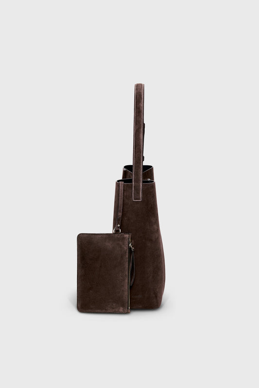 THE LARGE TOTE PLISSÉ BROWN SUEDE