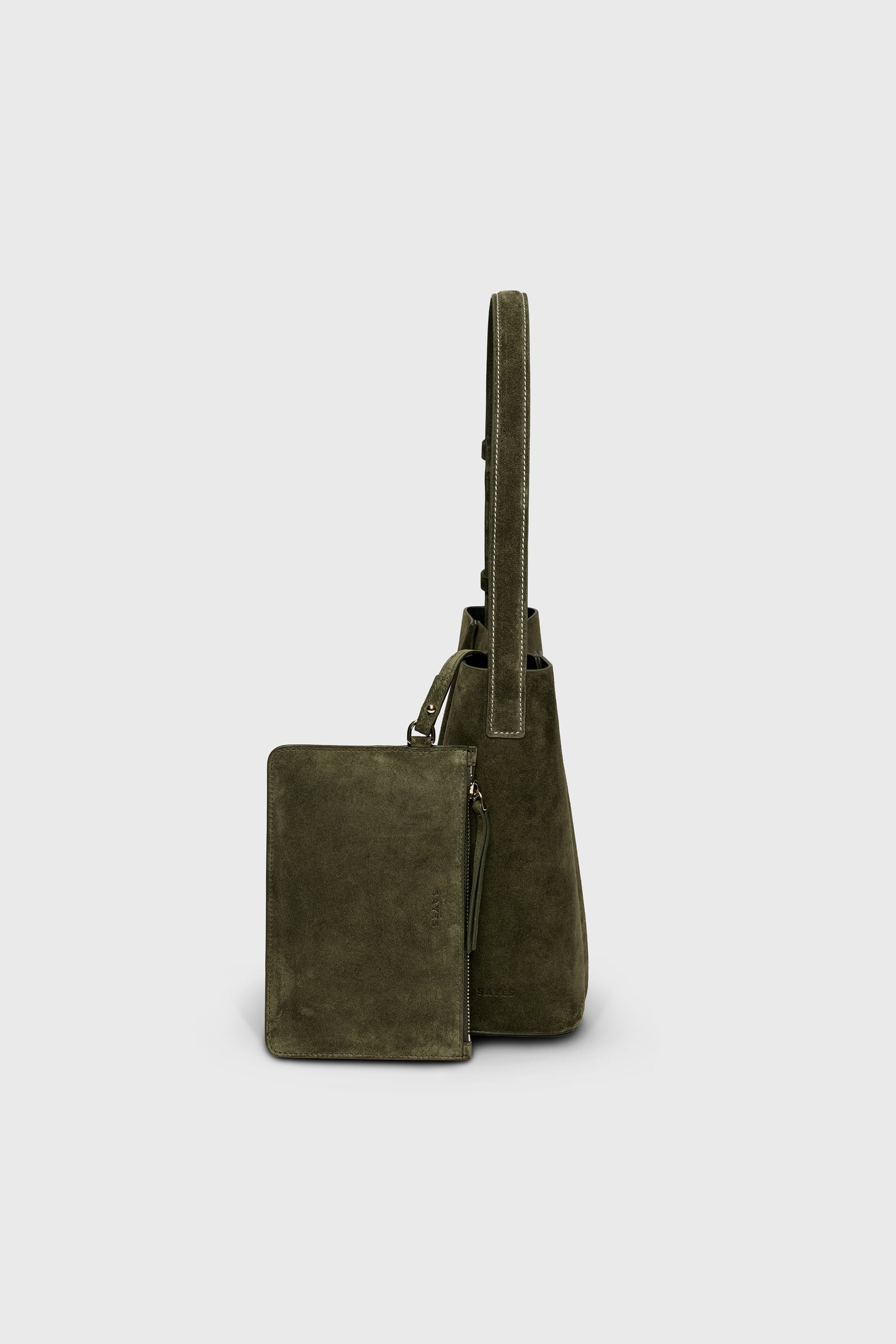 THE MEDIUM TOTE PLISSÉ KHAKI SUEDE