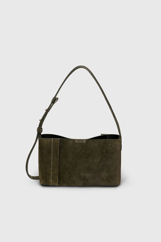 THE SMALL TOTE PLISSÉ KHAKI SUEDE