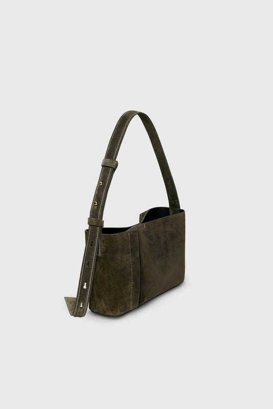 THE SMALL TOTE PLISSÉ KHAKI SUEDE