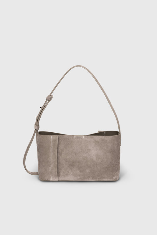 THE SMALL TOTE PLISSÉ SAND BEIGE SUEDE