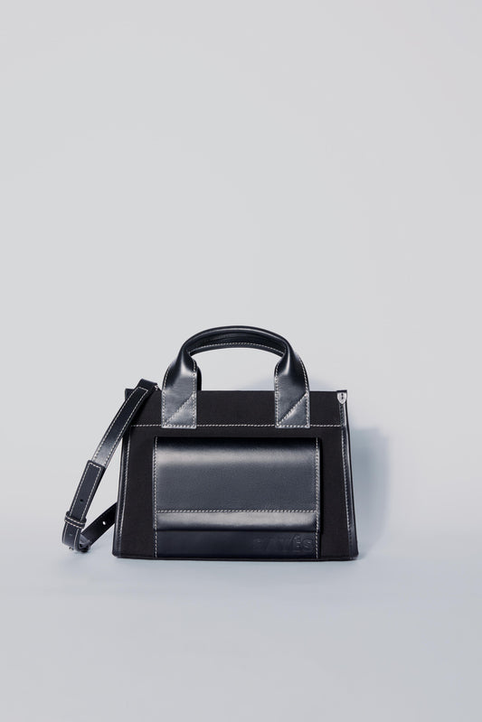 STITCHED POCKET MINI TOTE IN BLACK